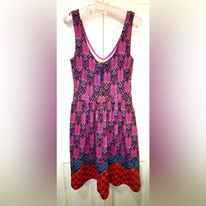 Anthro Maeve Amapola Pink Geometric Fit & Flare Dress Pockets Sz 6